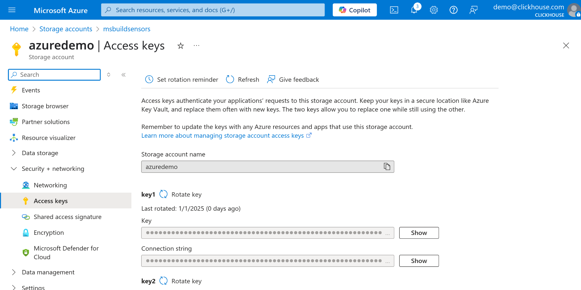 Azure Data Store Access Keys