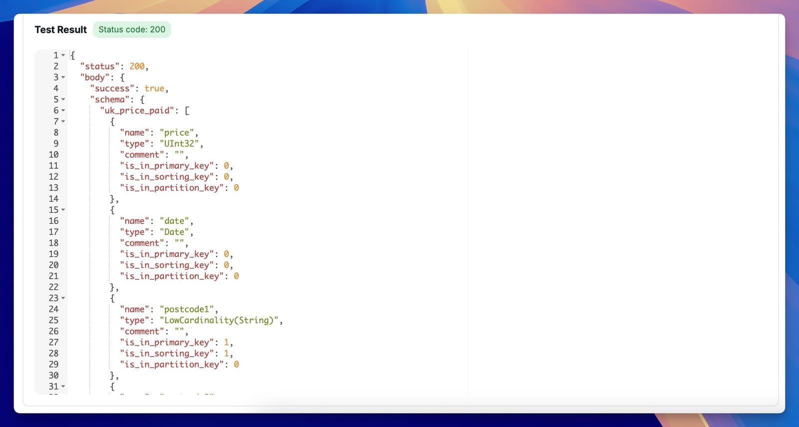 JSON-схема ClickHouse в Chartbrew