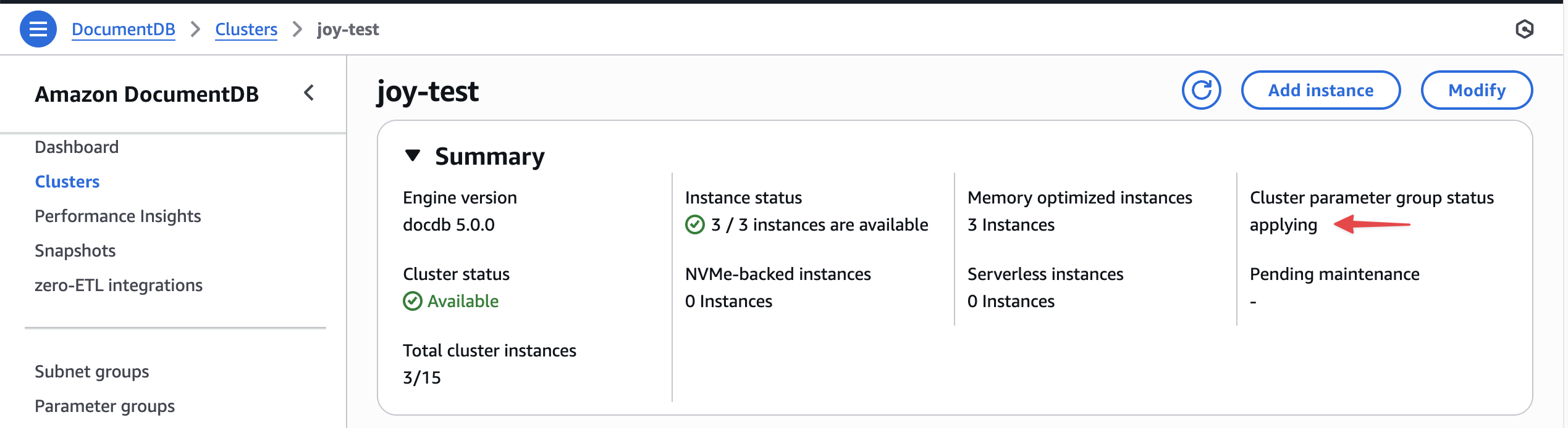 Статус группы параметров