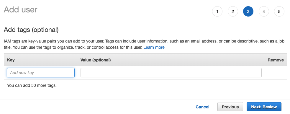 Пропуск назначения тегов пользователю IAM